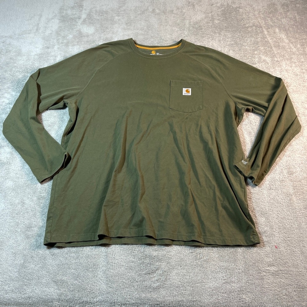 Carhartt Relaxed Fit Shirt Men's 2XL Green Long Sleeve Work‎ Pocket Utility Out